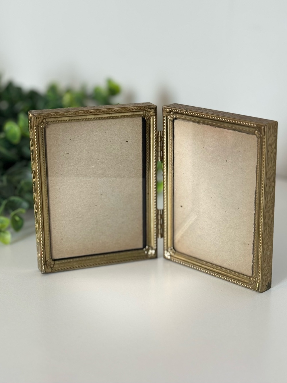 Vintage Double-Sided Brass Decorative Photo Frame in Gold